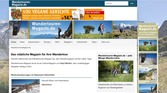 Die Homepage von Wandertouren-Magazin.de.
