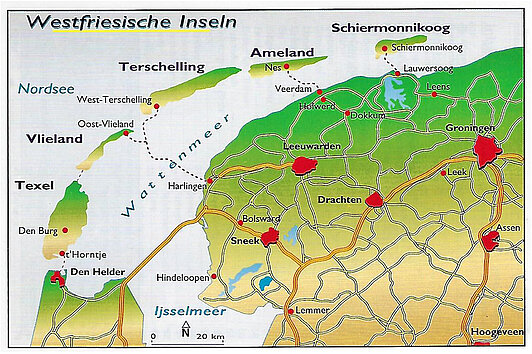 Übersichtkarte Westfriesische Inslen